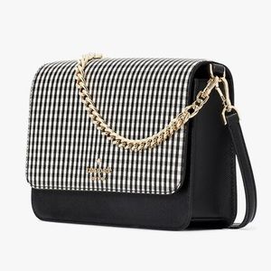 kate spade Black and White Gingham Flap Crossbody Bag with Gold Chain